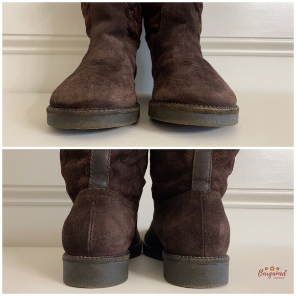 Authentic LOUIS VUITTON Dark Brown Suede Shearling Monogram Boots Size 36/6 - Picture 6 of 15